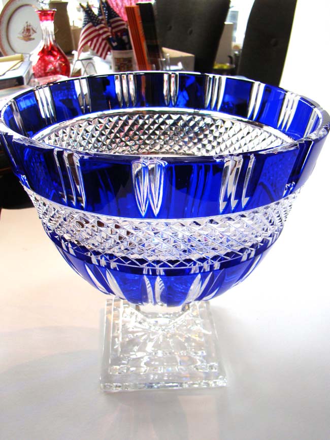 A stunning vintage cobalt blue crystal compote bowl